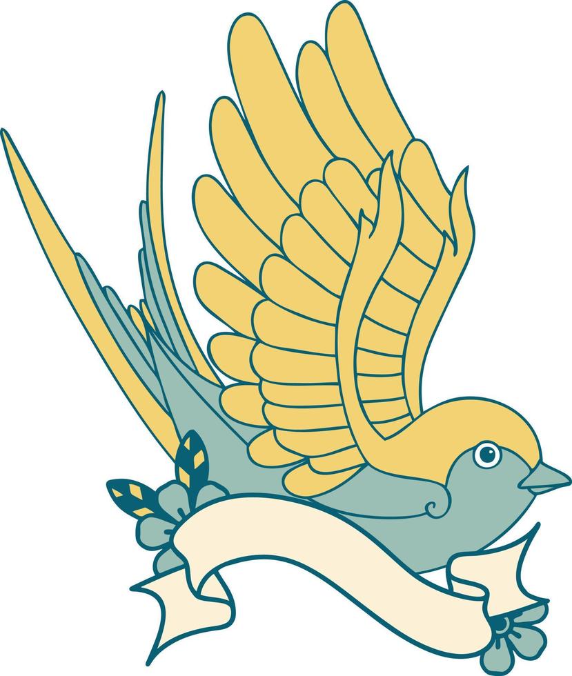 traditional tattoo with banner of a swallow vector