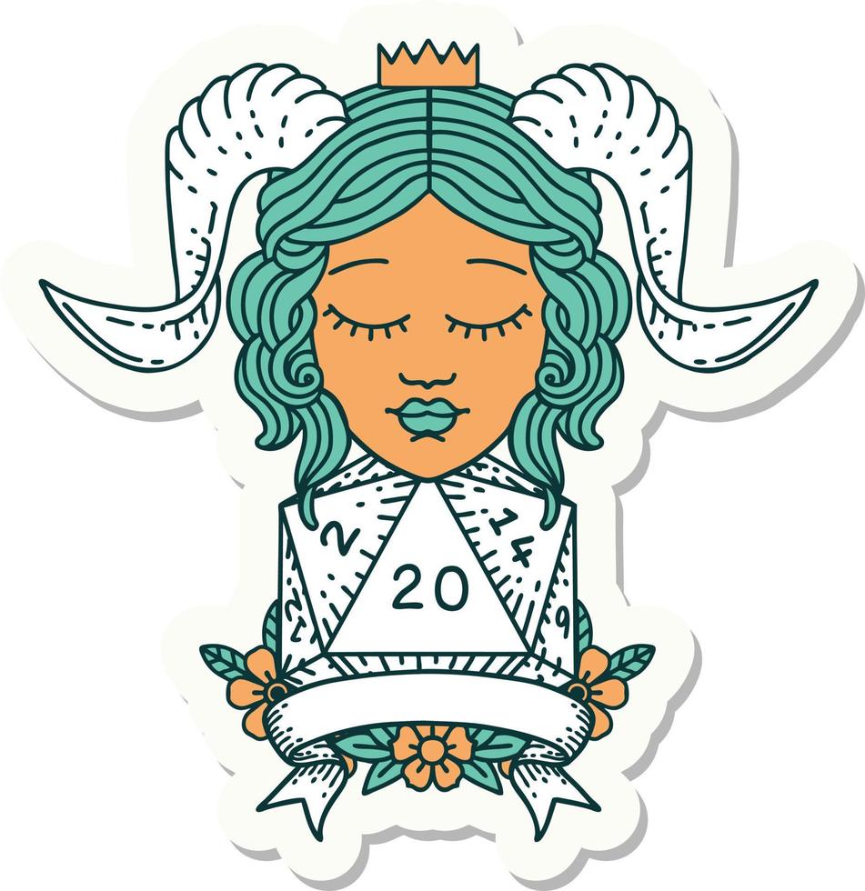 sticker of a tiefling with natural 20 D20 roll vector