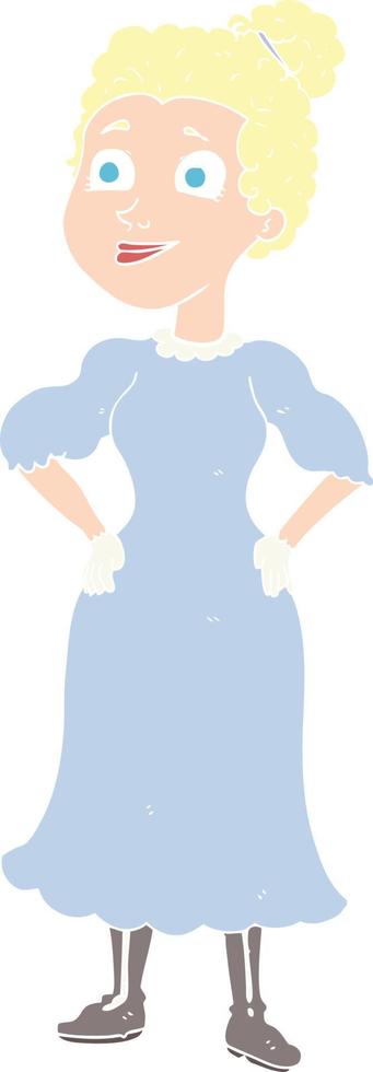 flat color illustration of victorian woman in dress vector