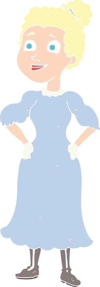 flat color illustration of victorian woman in dress vector