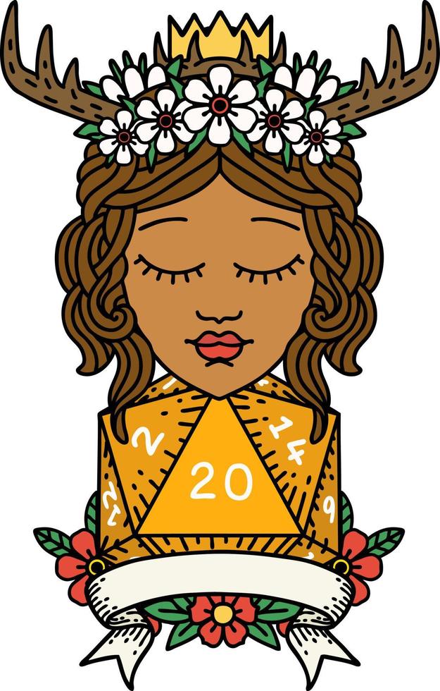 Retro Tattoo Style human druid with natural twenty roll vector