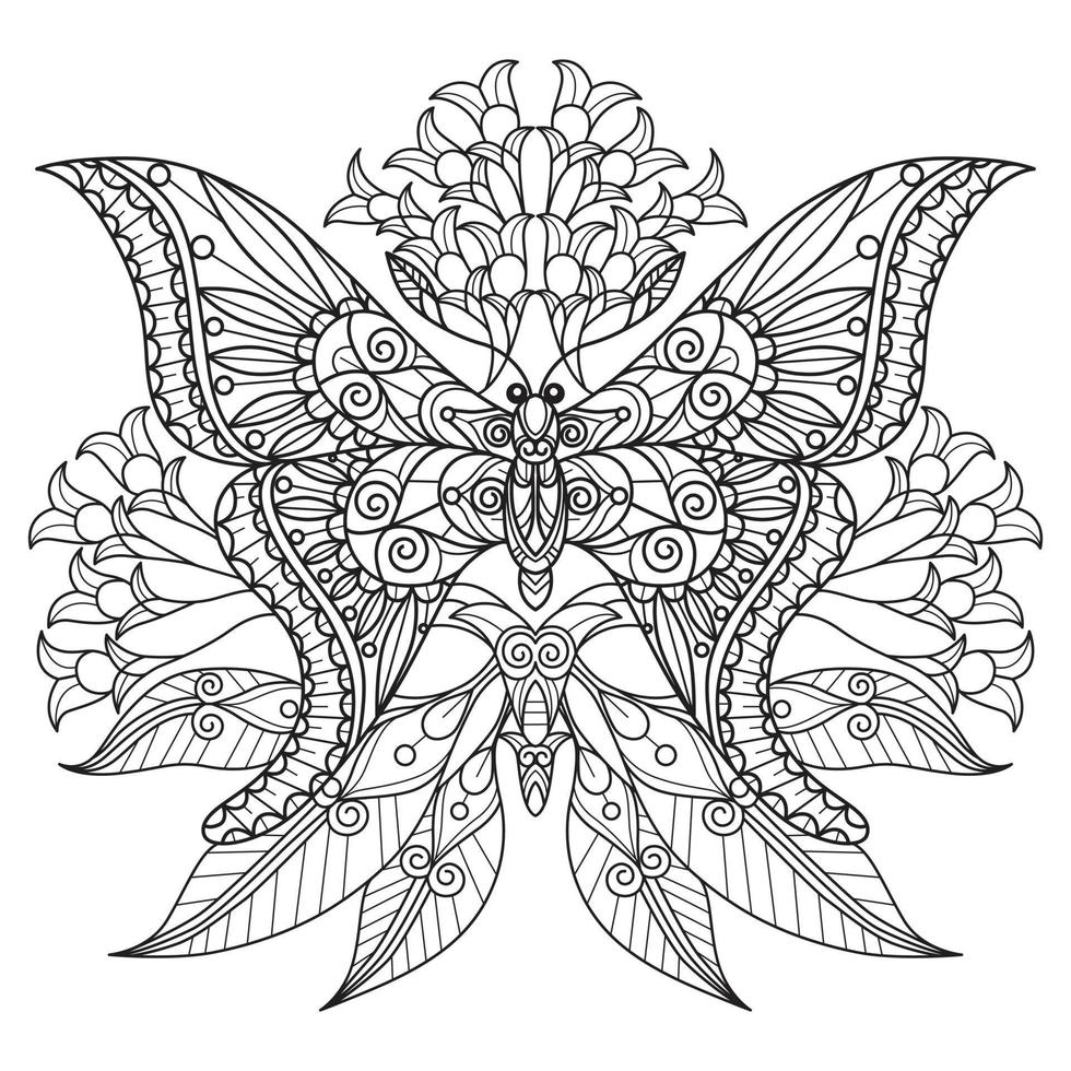 Cute butterfly hand drawn for adult coloring book vector