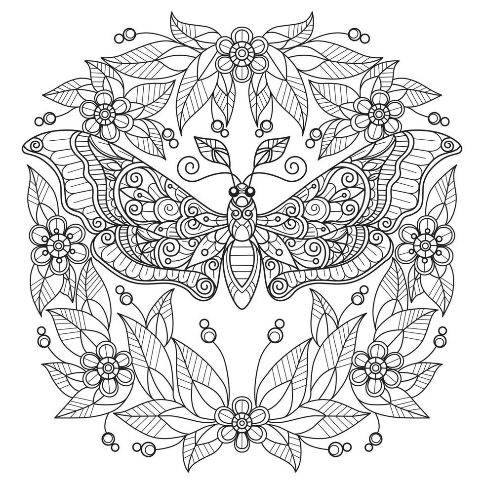 Butterfly hand drawn for adult coloring book vector