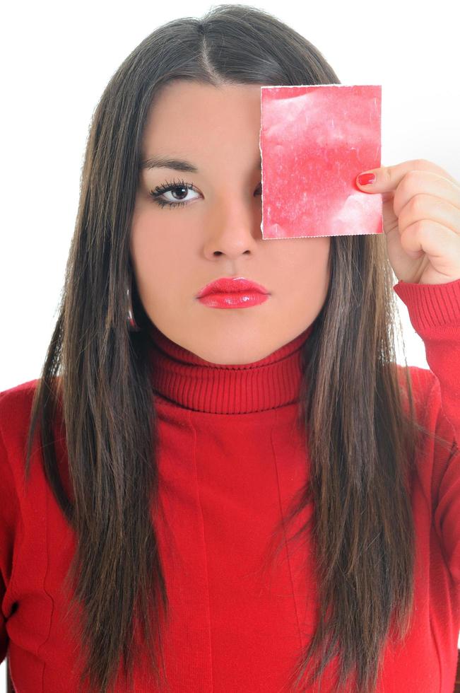 Woman in red photo