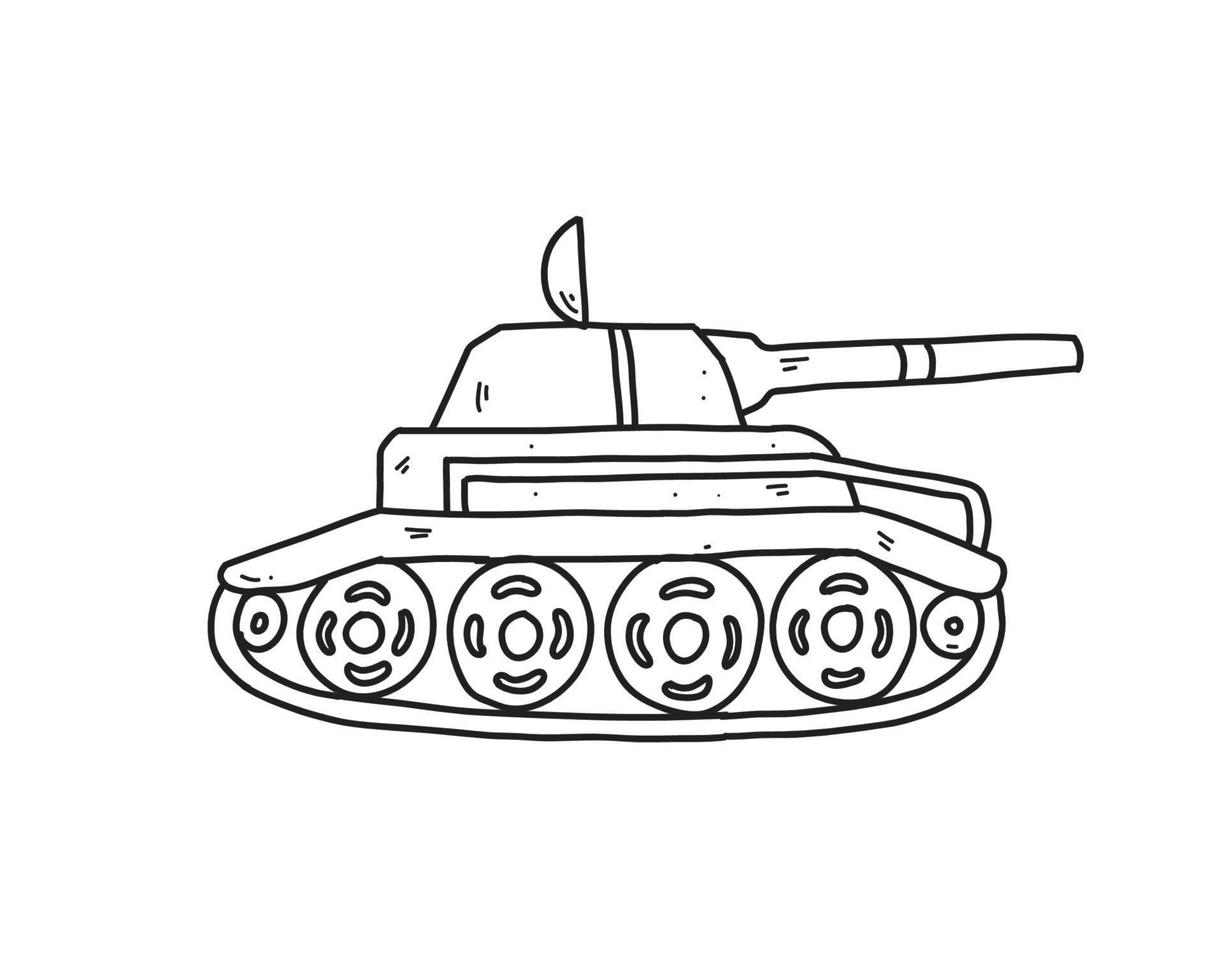 Tank hand drawn illustration for coloring and line art. Kids coloring for education. vector