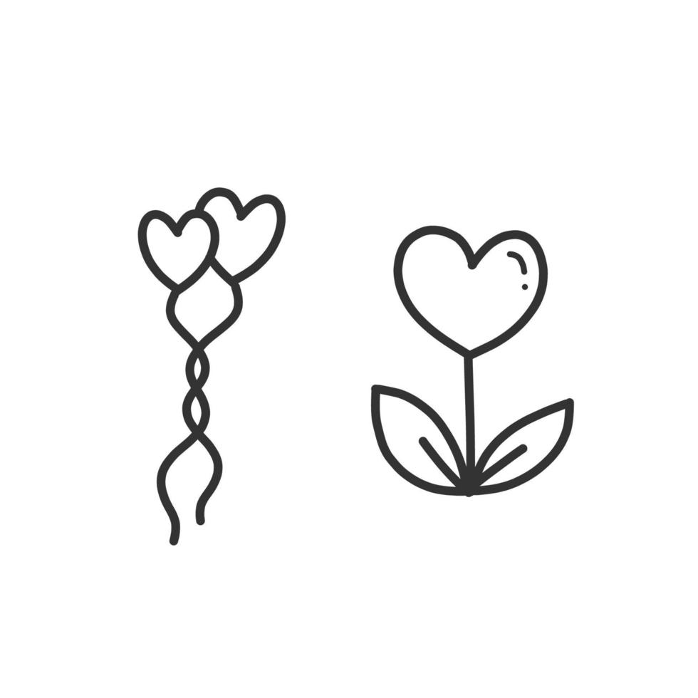 A pair of doodle hearts vector with a white background.