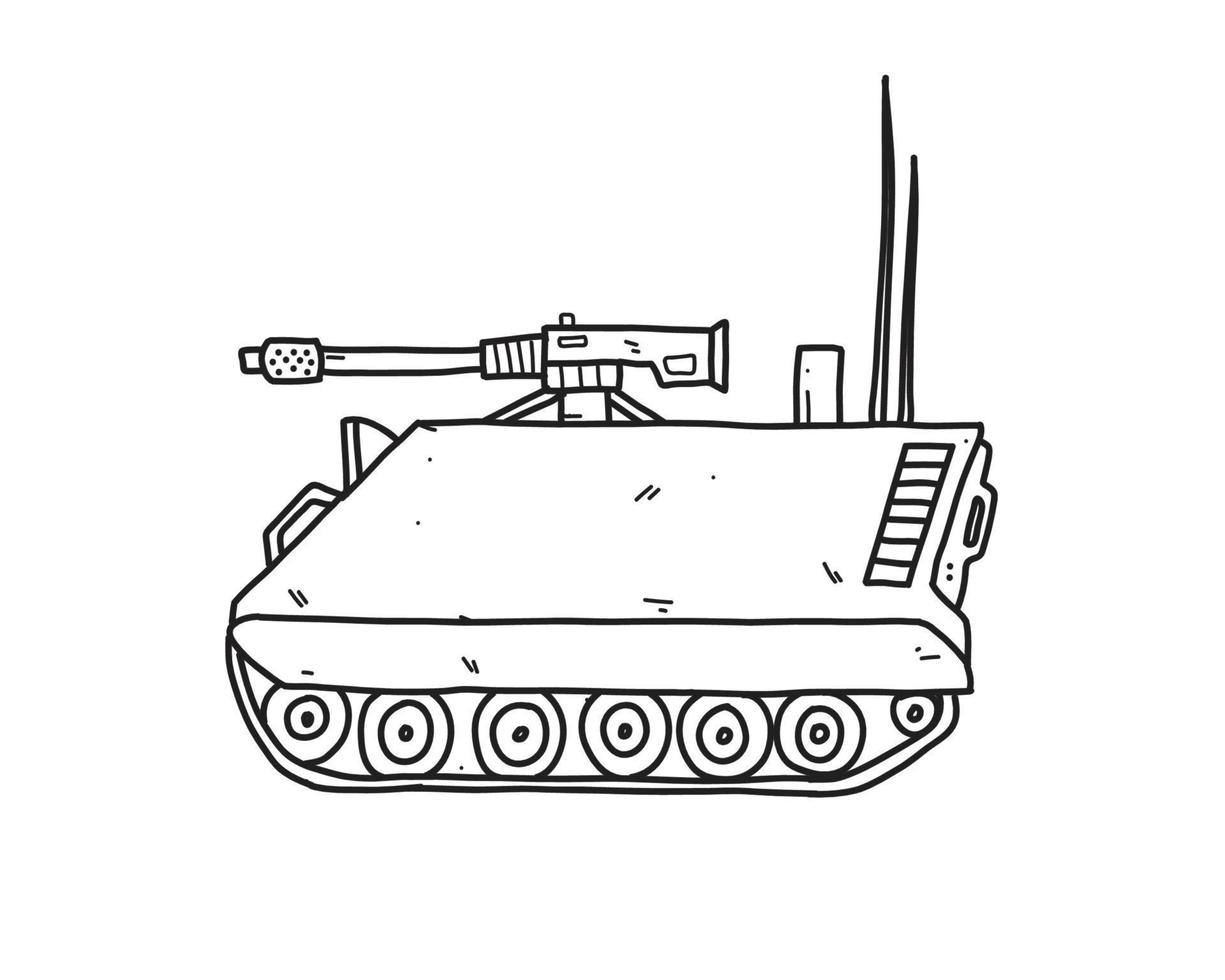 Tank hand drawn illustration for coloring and line art. Kids coloring for education. vector