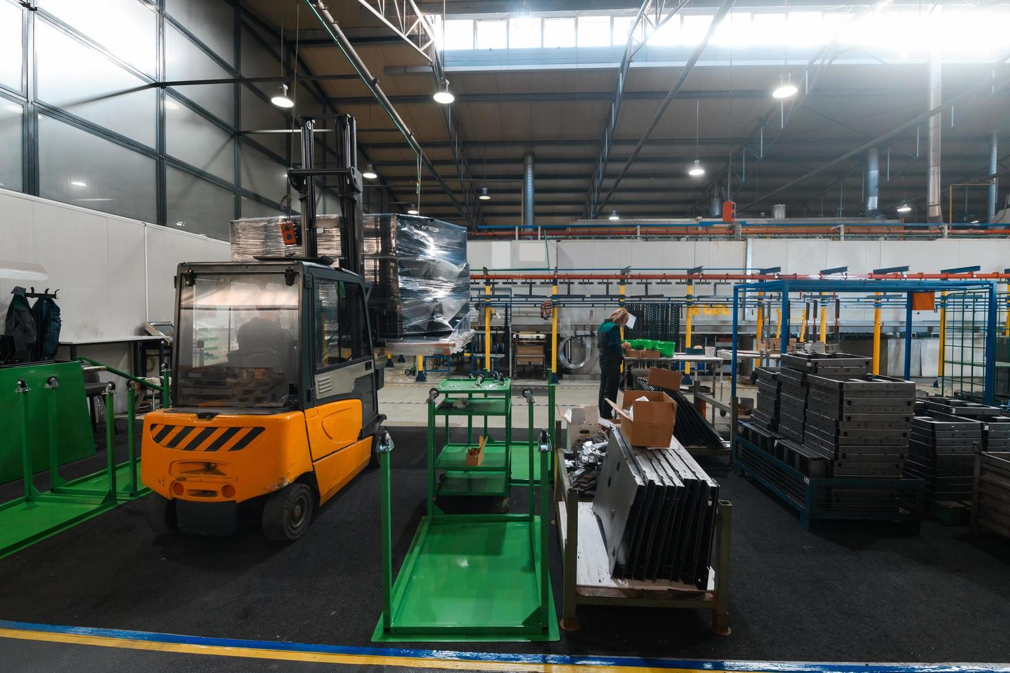 Turkey, 2022 - Forklift loader in storage warehouse ship yard. Distribution products. Delivery. Logistics. Transportation. Business background photo