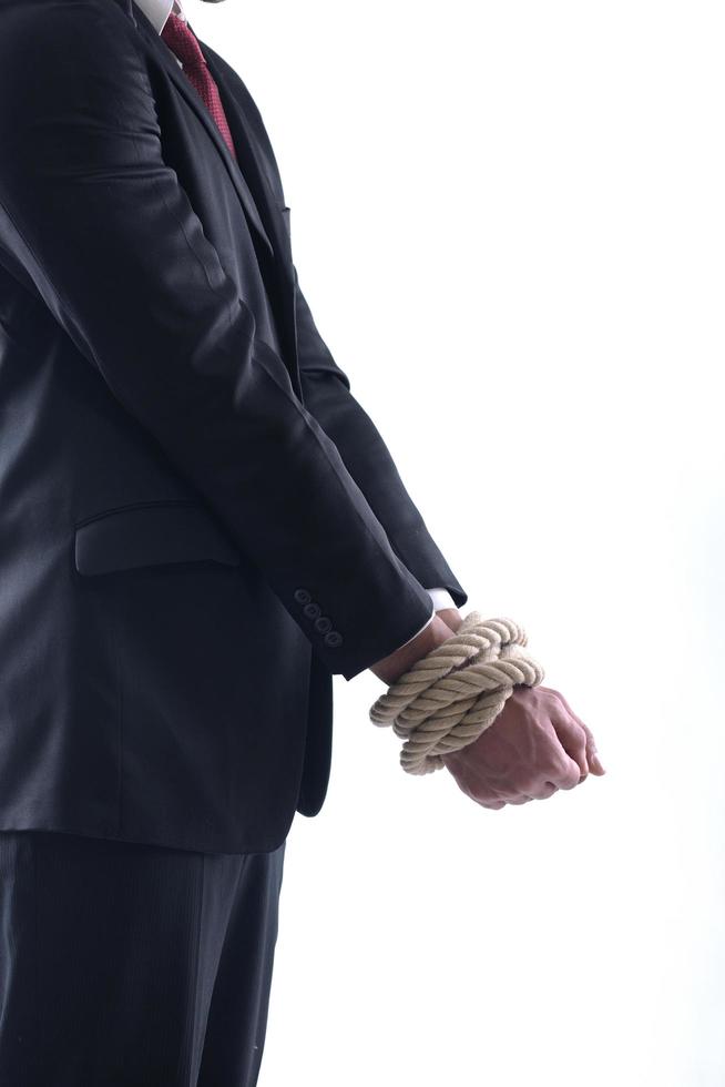 business man with rope isolated on white background photo