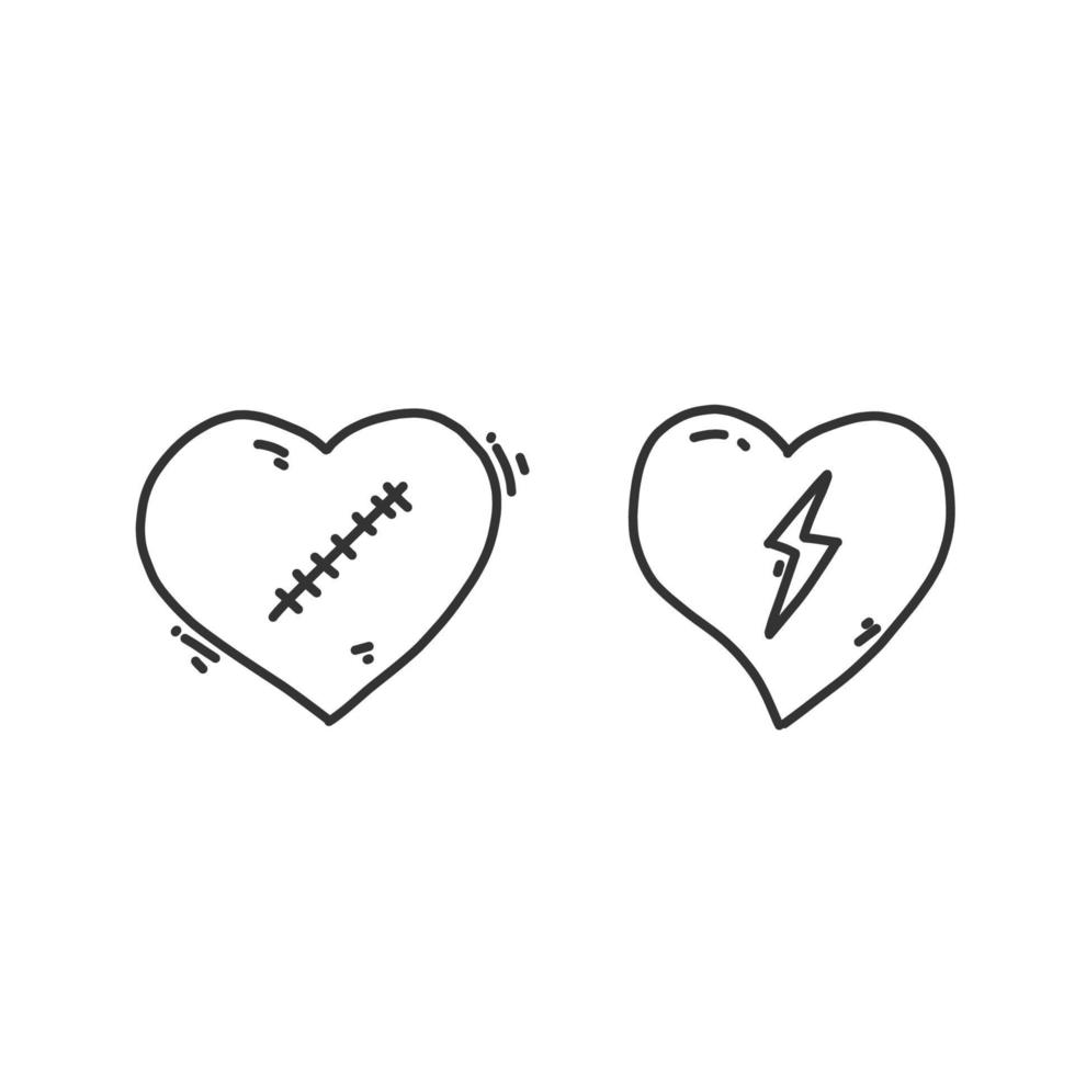 A pair of doodle hearts vector with a white background.