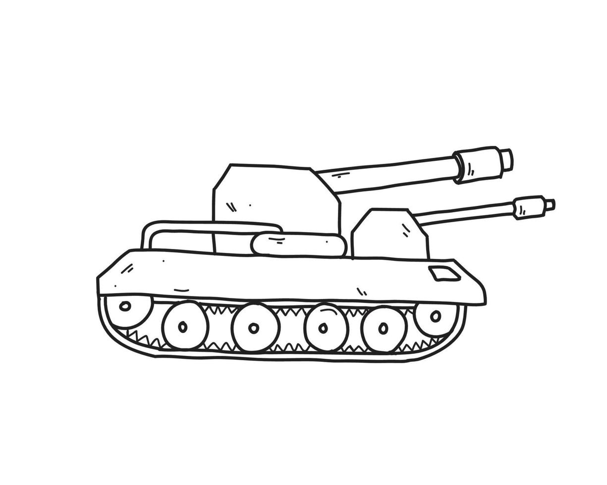 tanque ilustración dibujada a mano para colorear y arte de línea. niños coloreando para la educación. vector