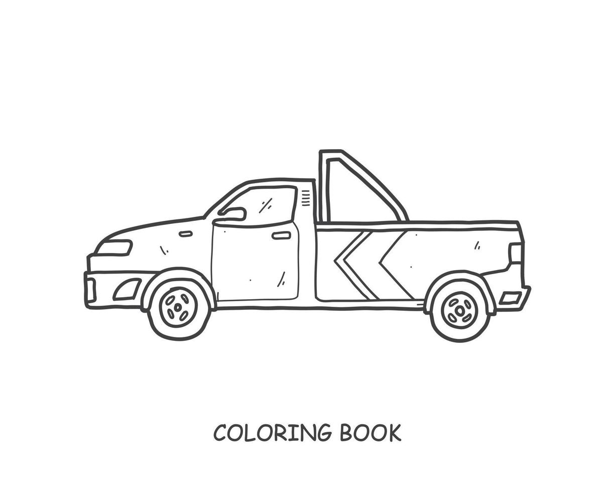 Truck illustration and pickup hand drawn  for coloring and line art. Kids transportation equipment coloring for education. vector