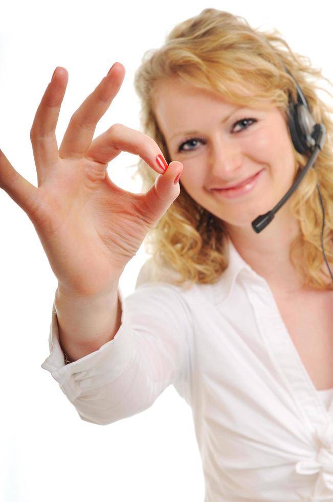 business blonde woman with headset photo