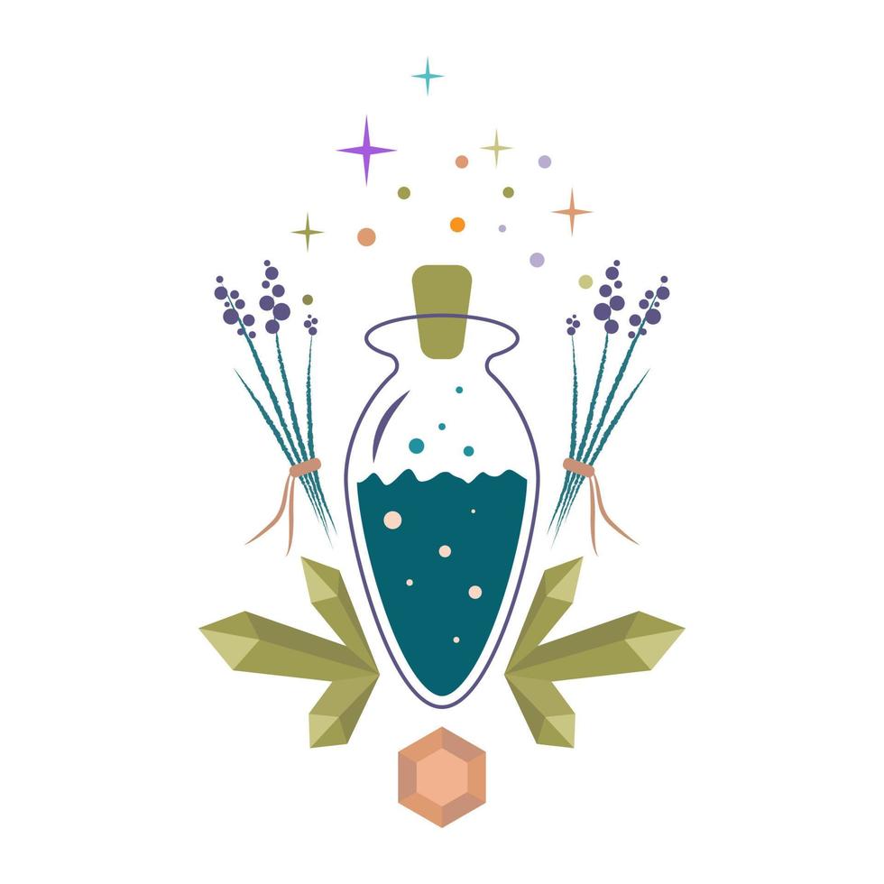 Glass vessel with magic potion. vector illustration