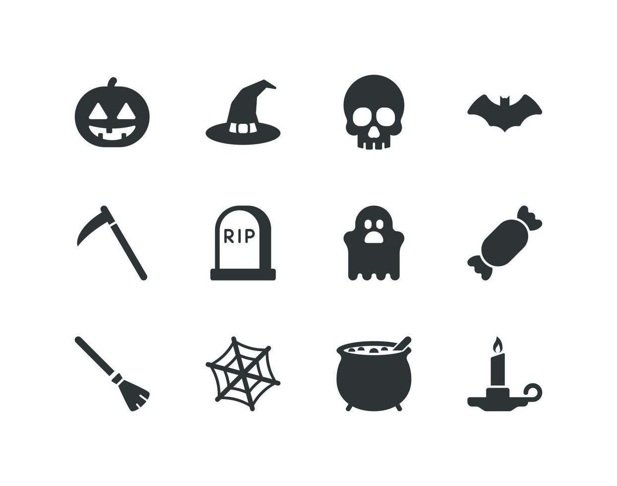 Halloween solid glyph icon set with the spooky season related icons vector
