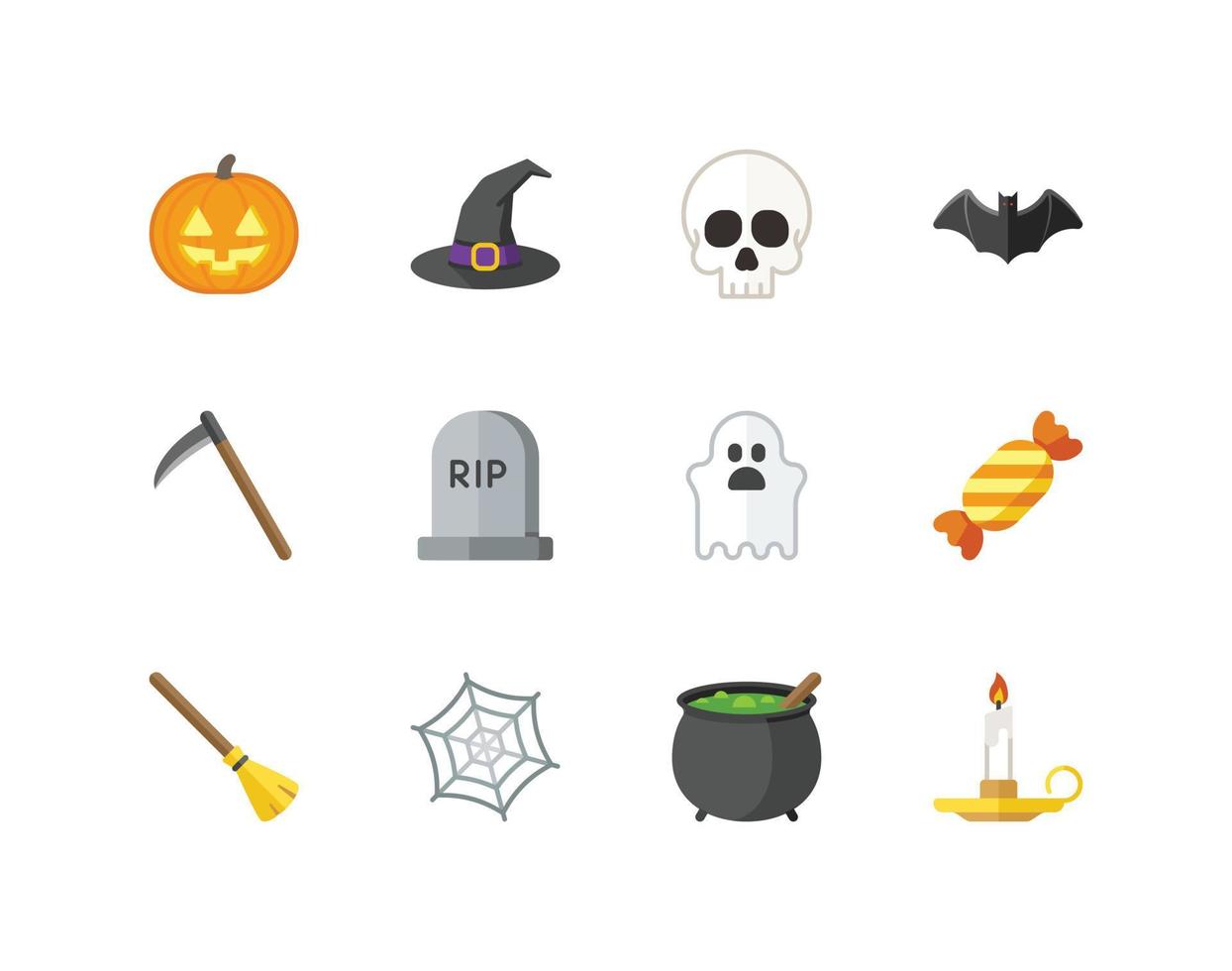 conjunto de iconos planos de halloween con los iconos relacionados con la temporada espeluznante vector