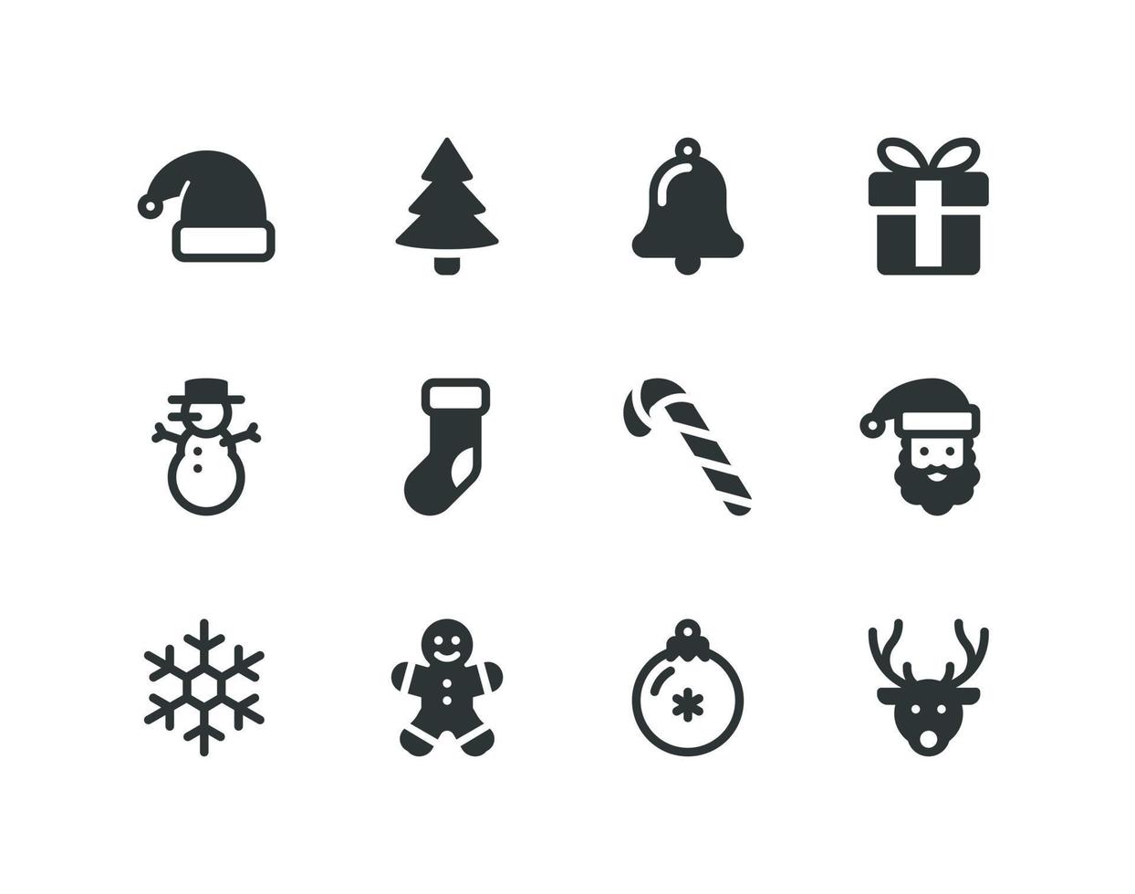 Christmas solid glyph icon set with winter related icons vector