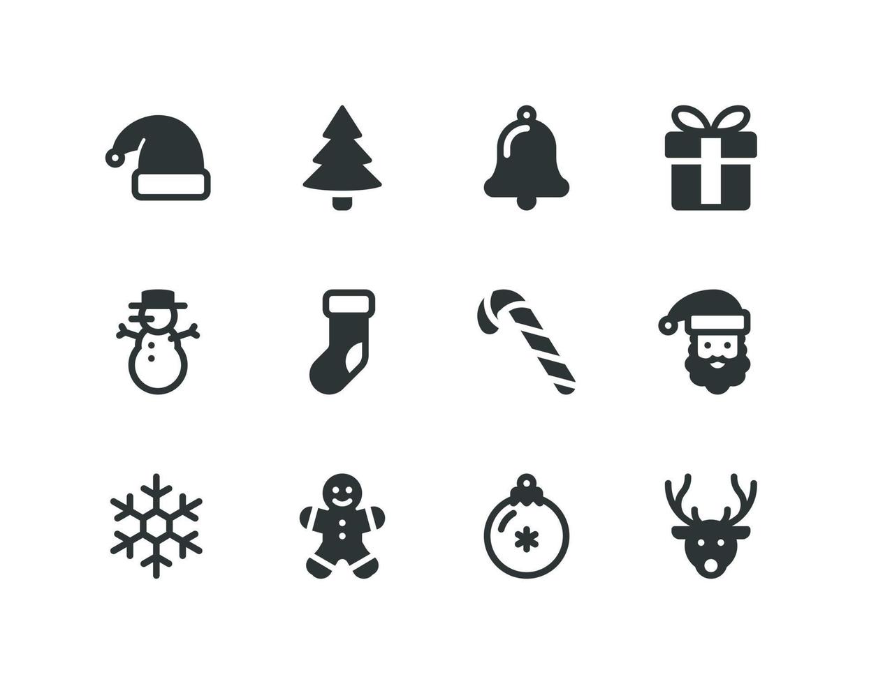 conjunto de iconos de glifo sólido de navidad con iconos relacionados con el invierno vector