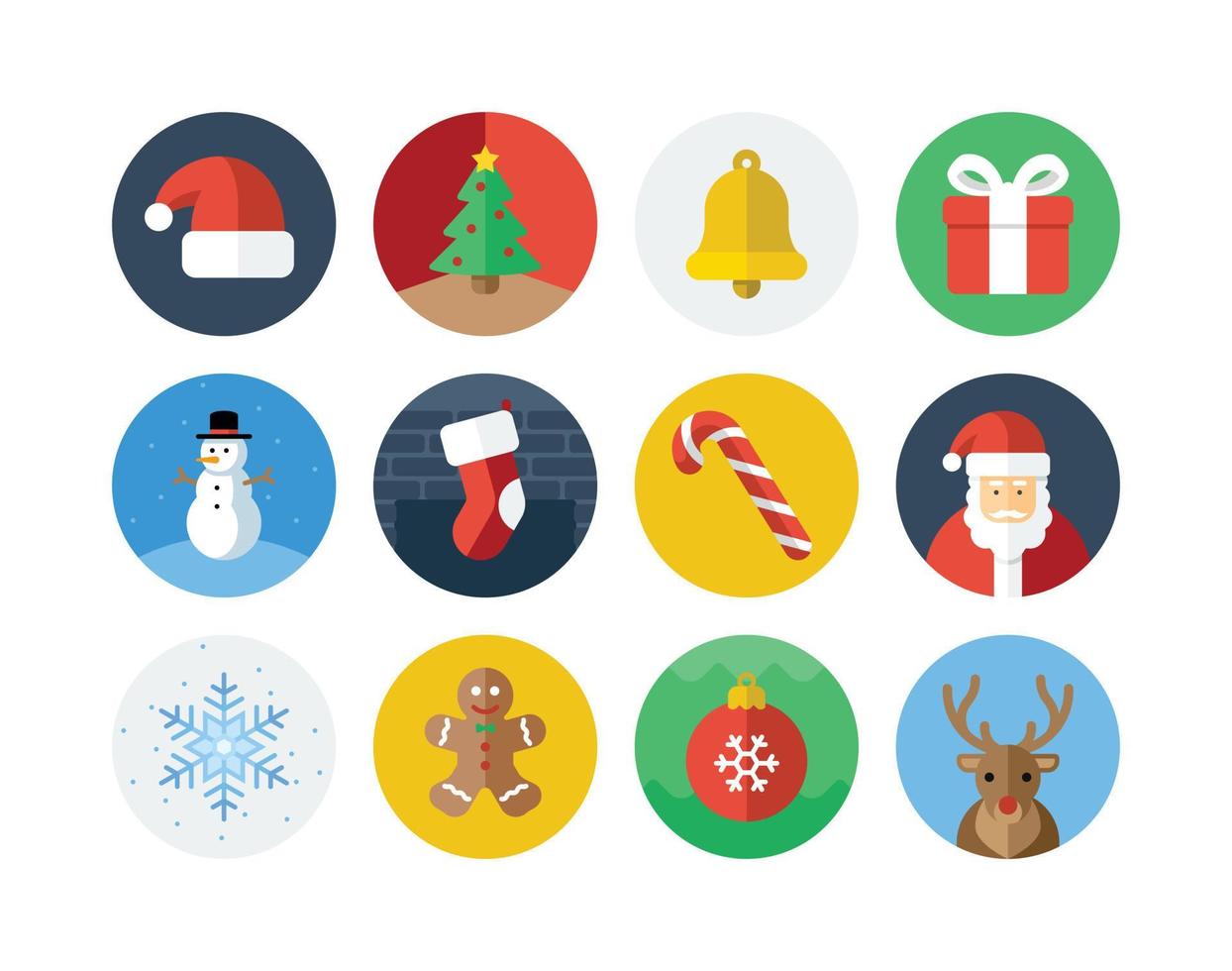 conjunto de iconos de círculo plano de Navidad con iconos relacionados con el invierno vector