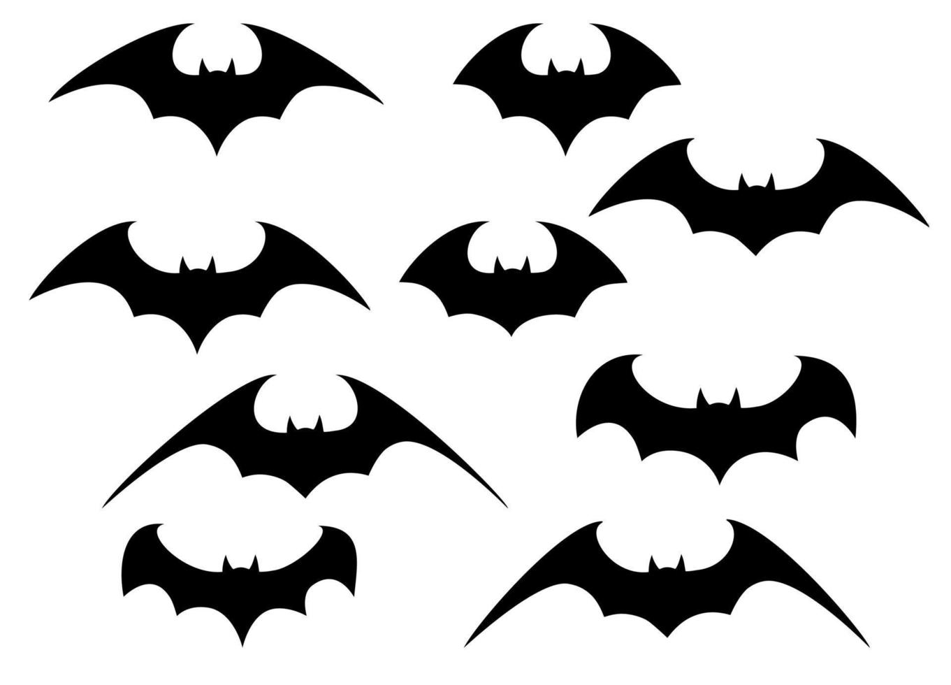 conjunto vectorial de diferentes murciélagos de halloween. murciélagos voladores de halloween. murciélago vector vampiro. silueta oscura de murciélago volando en un estilo plano