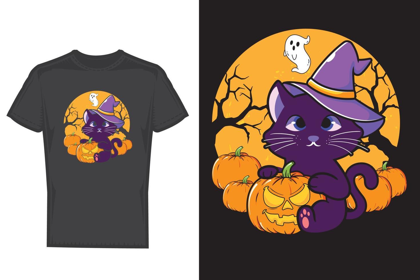 Cute Girls Halloween Cat Pumpkin Witch Hat Orange Costume vector