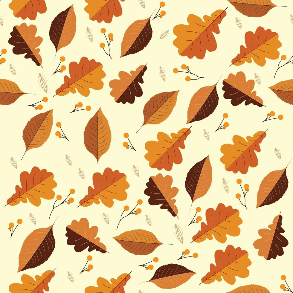 Autumn seamless pattern with different leaves and birds vector
