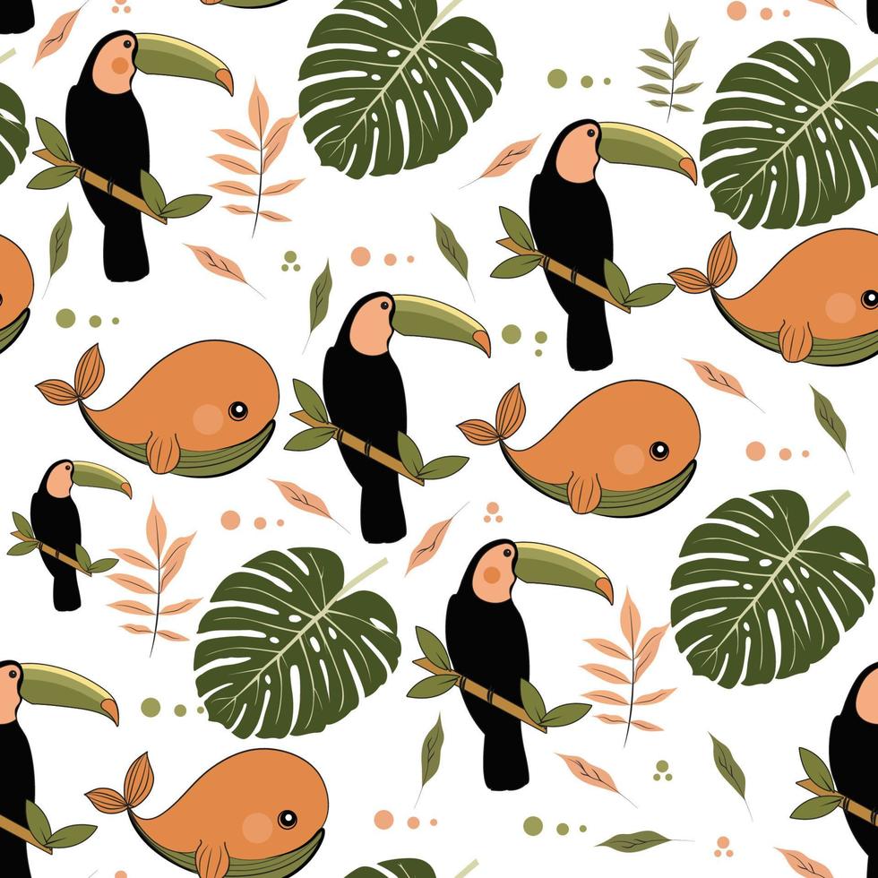 Tropical seamless Pattern with toucan vector