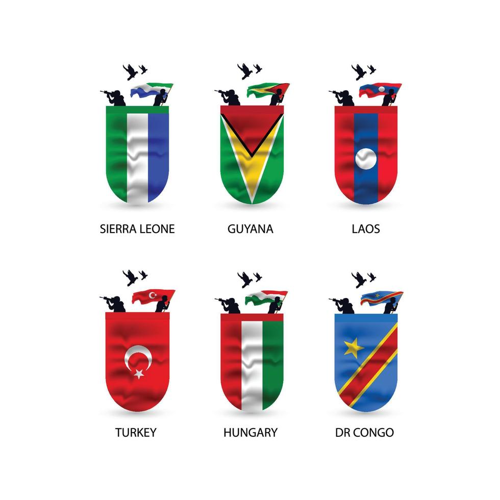 Flags collection of  Sierra Leone, Guyana, Laos, Turkey, Hungary, DR Congo vector