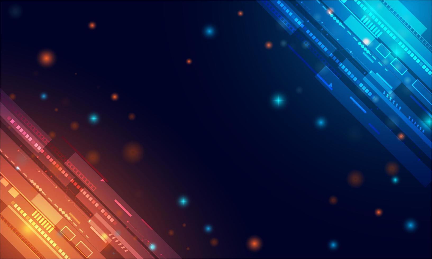Futuristic abstract technology background. Geometric vector with orange and blue light star. Network connecting polygon concept.