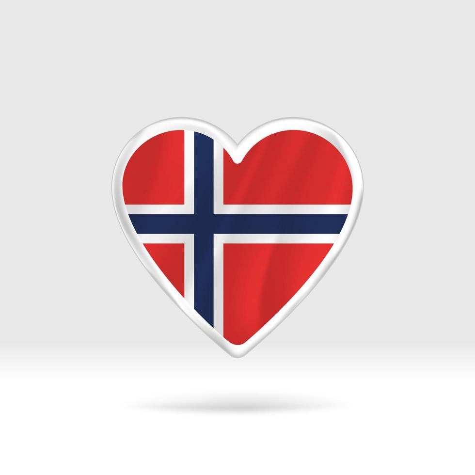 corazón de la bandera de noruega. corazón de botón plateado y plantilla de bandera. fácil edición y vector en grupos. Ilustración de vector de bandera nacional sobre fondo blanco.