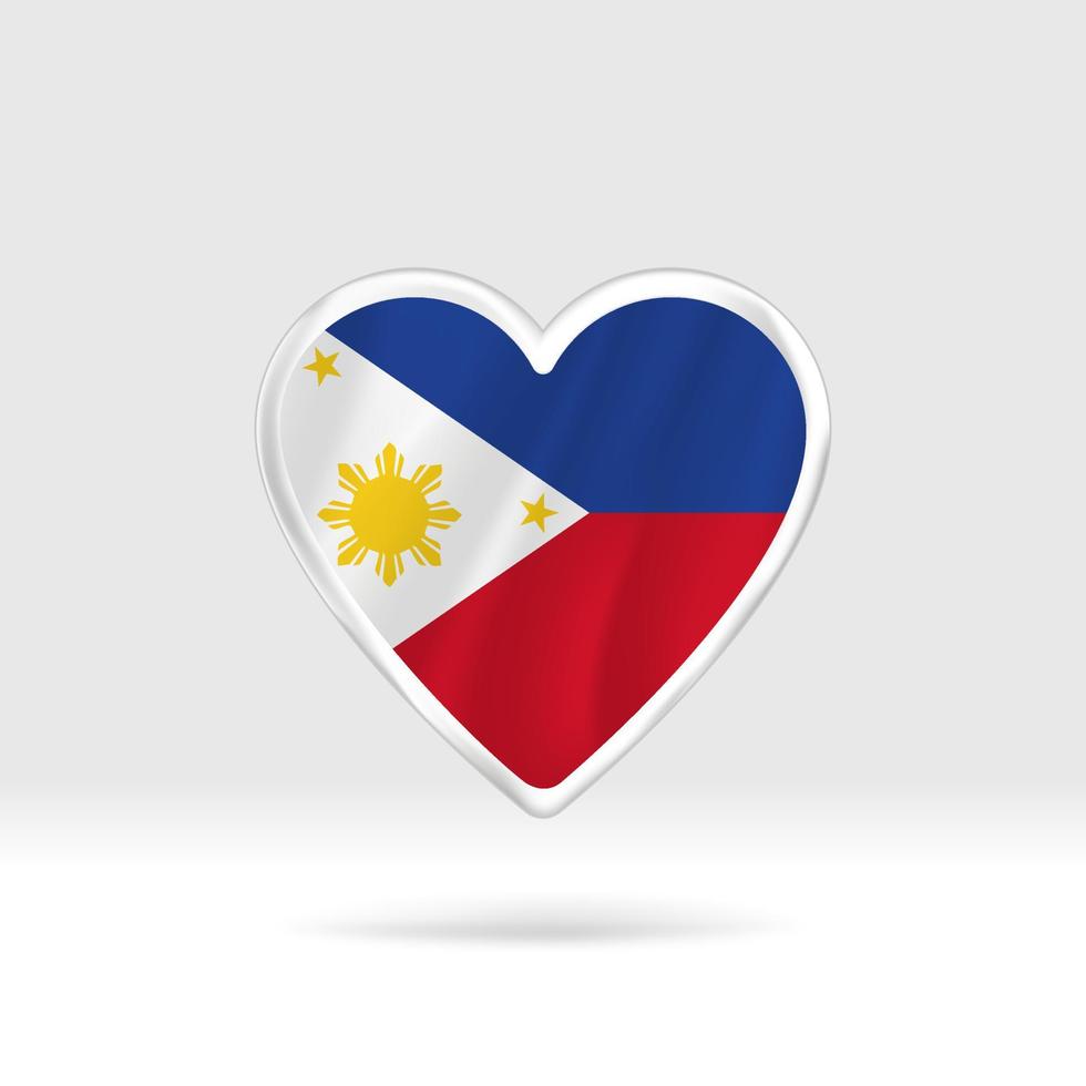 corazón de la bandera de filipinas. corazón de botón plateado y plantilla de bandera. fácil edición y vector en grupos. Ilustración de vector de bandera nacional sobre fondo blanco.