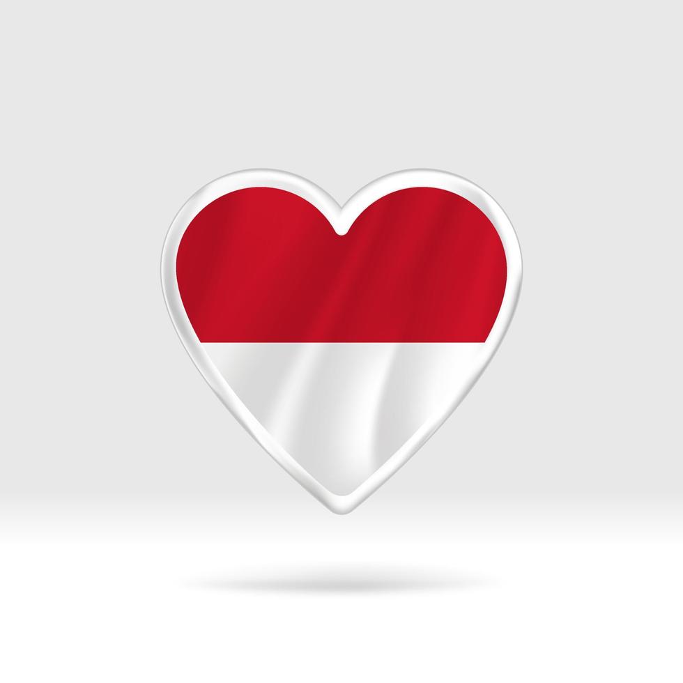 corazón de la bandera de indonesia. corazón de botón plateado y plantilla de bandera. fácil edición y vector en grupos. Ilustración de vector de bandera nacional sobre fondo blanco.