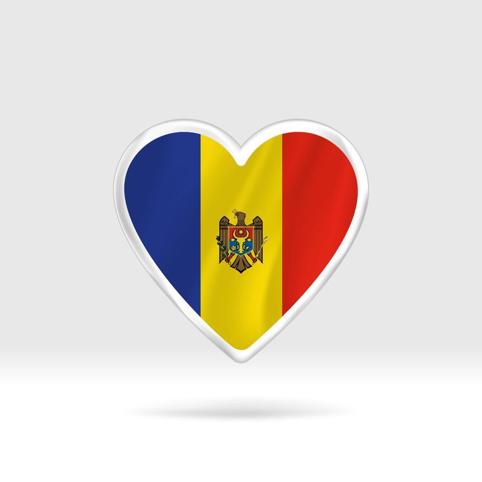 corazón de la bandera de Moldavia. corazón de botón plateado y plantilla de bandera. fácil edición y vector en grupos. Ilustración de vector de bandera nacional sobre fondo blanco.