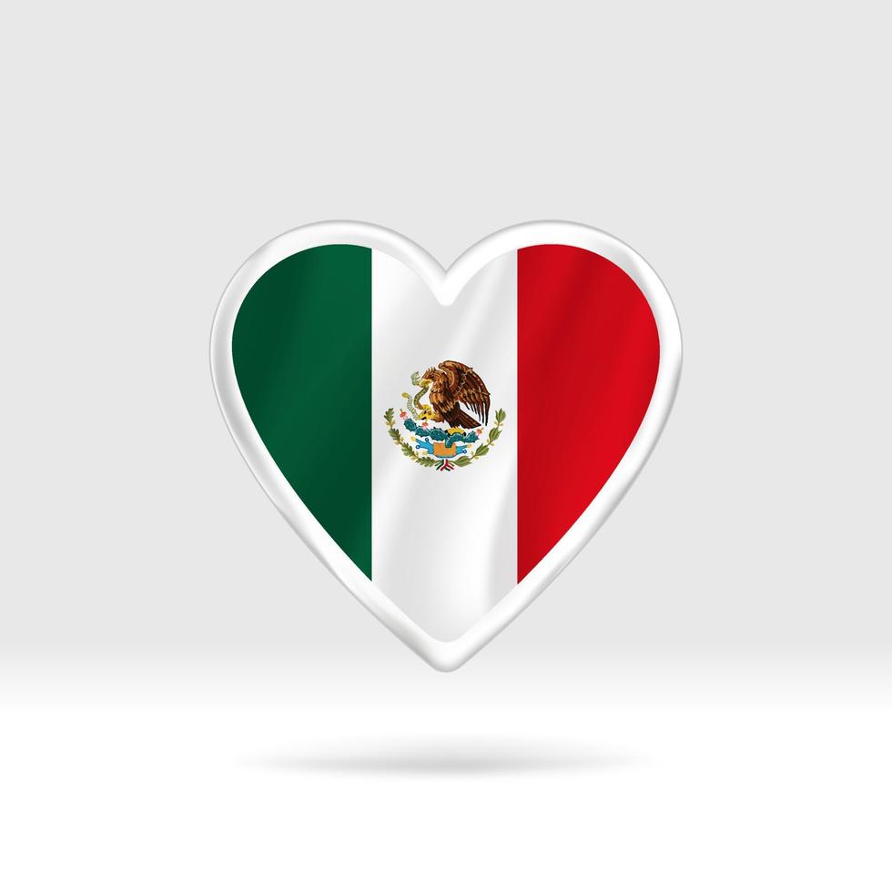 corazón de la bandera de México. corazón de botón plateado y plantilla de bandera. fácil edición y vector en grupos. Ilustración de vector de bandera nacional sobre fondo blanco.