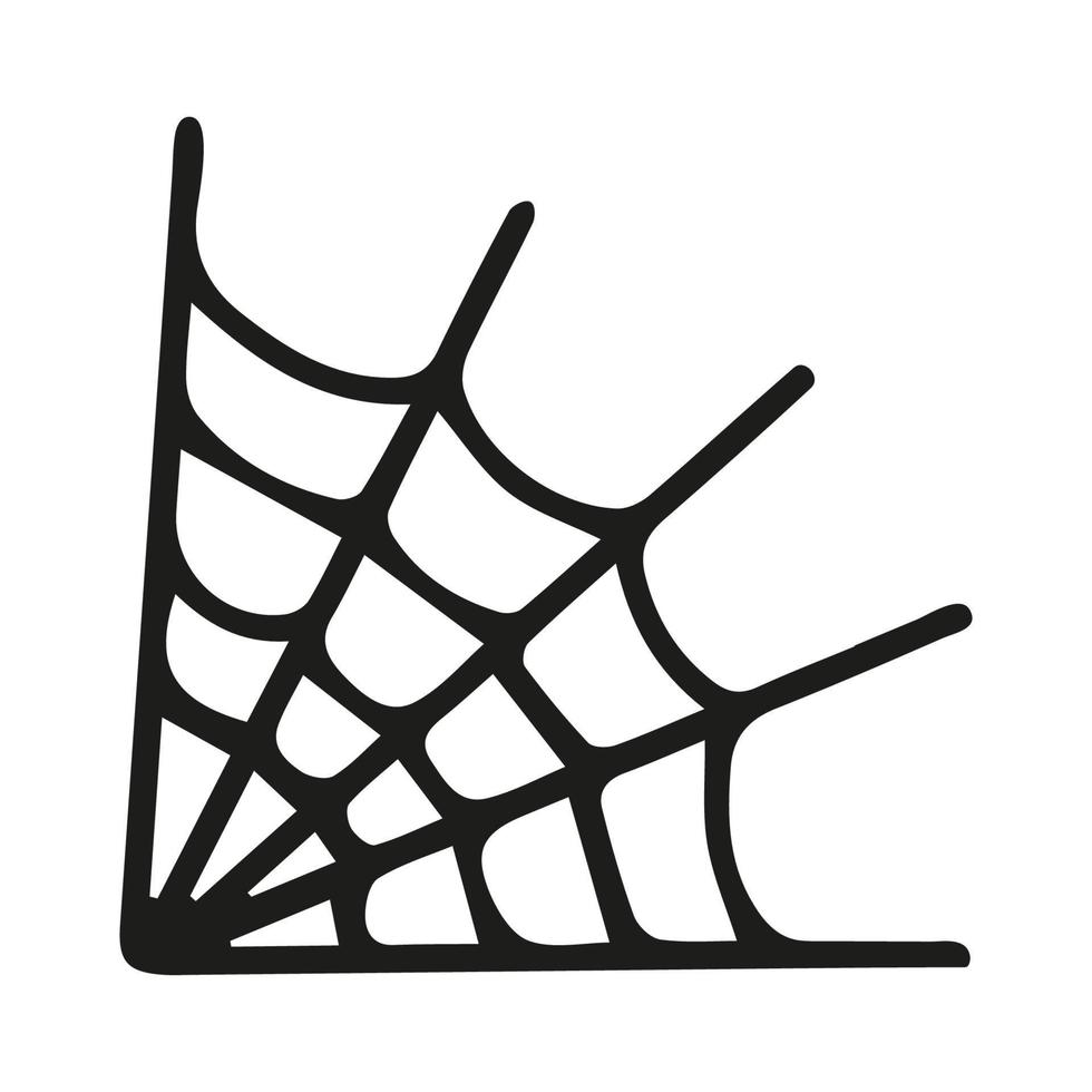 Black spider web isolated on white background. Outline cobweb for horror Halloween party designs. Sketch vector illustration