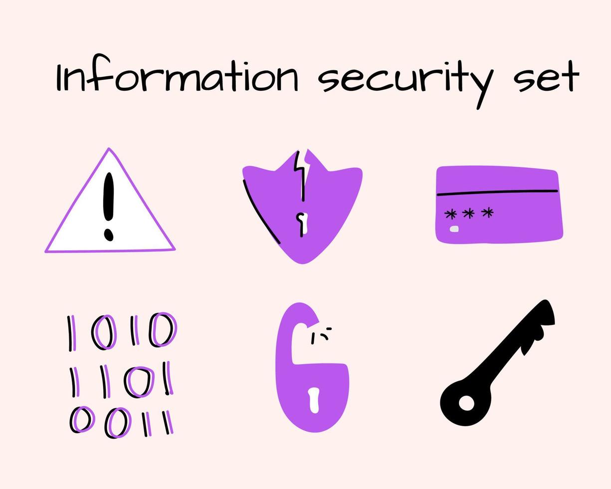 Hand drawn set of stickers on information security vector