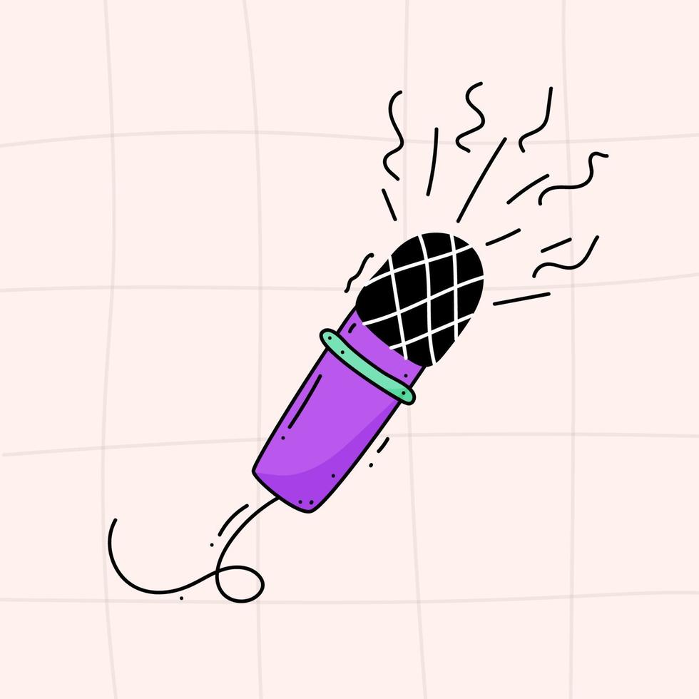 Hand drawn illustration of a 90's 80's style microphone on a checkered background vector