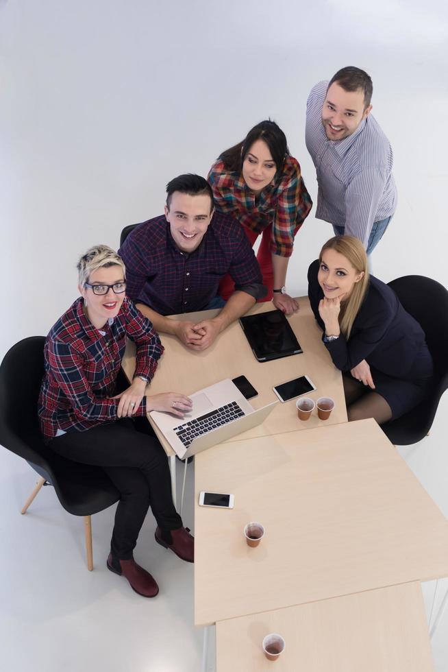 aerial view of business people group on meeting photo