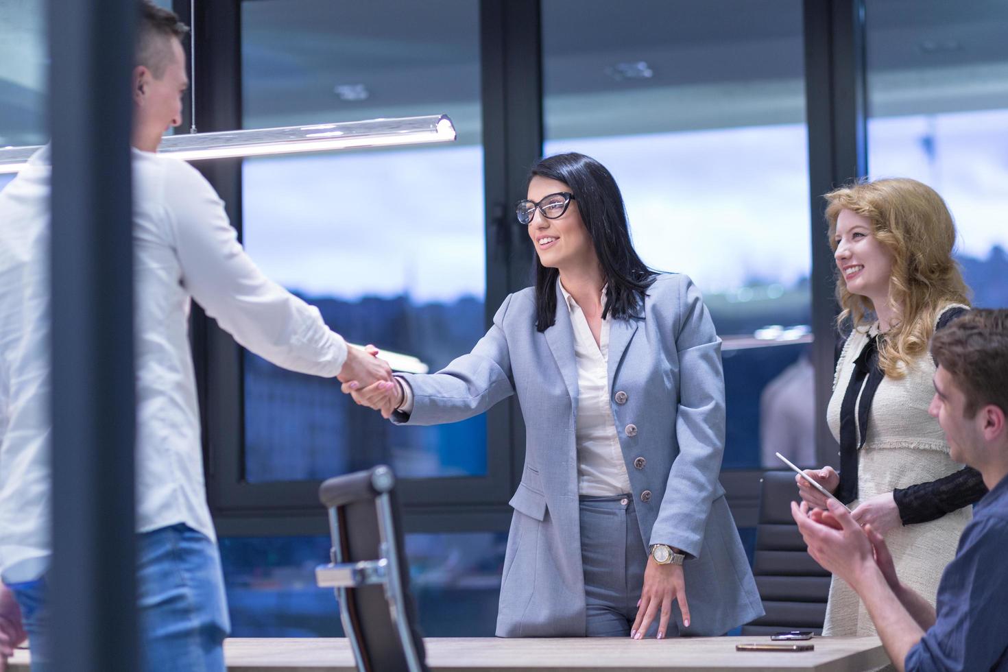 cloasing the deal in modern office interior photo