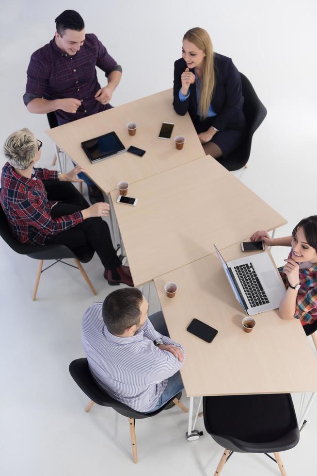 aerial view of business people group on meeting photo
