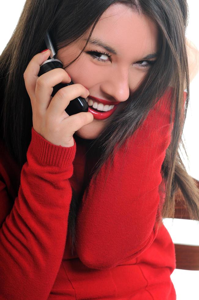 Woman in red photo