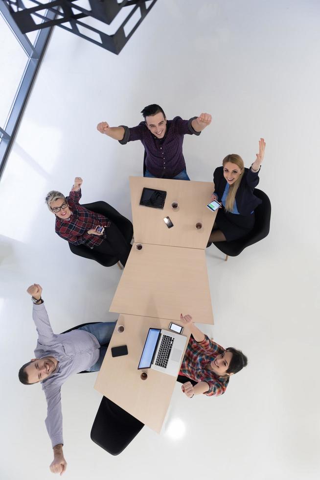 aerial view of business people group on meeting photo