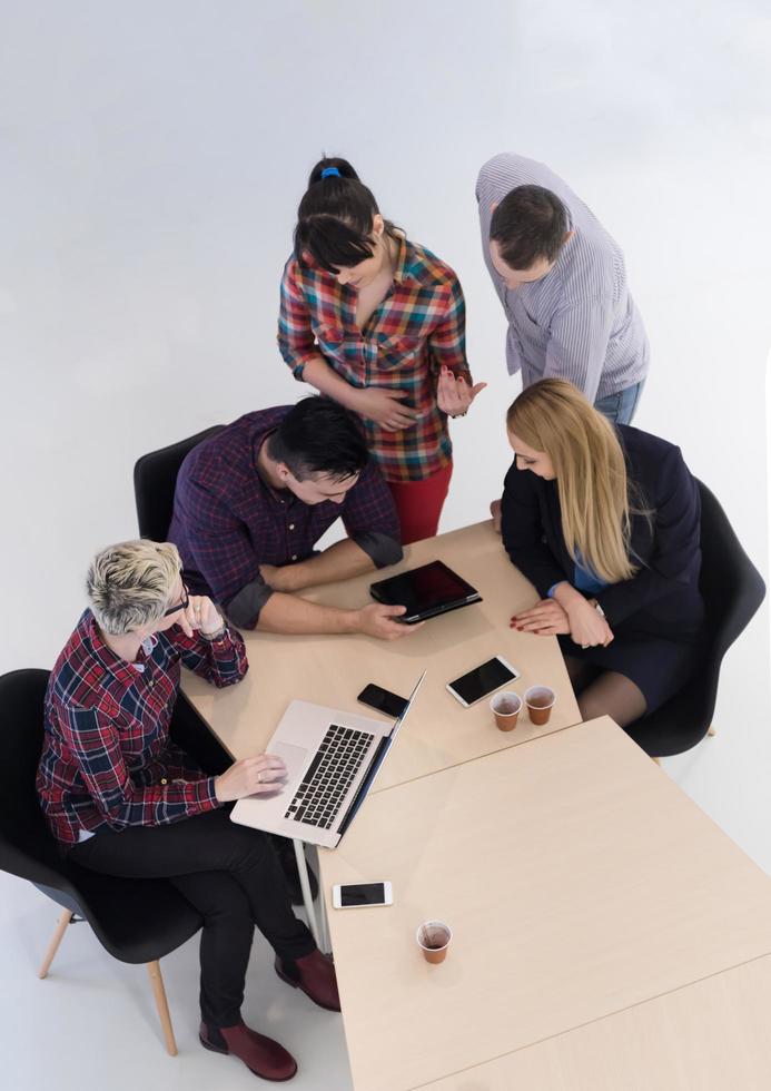 aerial view of business people group on meeting photo