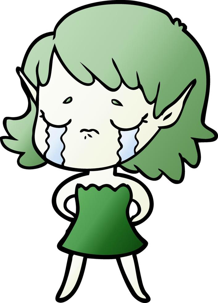 crying cartoon elf girl vector