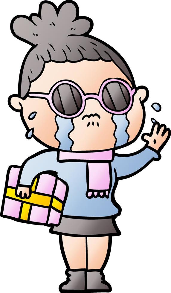 cartoon crying woman wearing spectacles vector