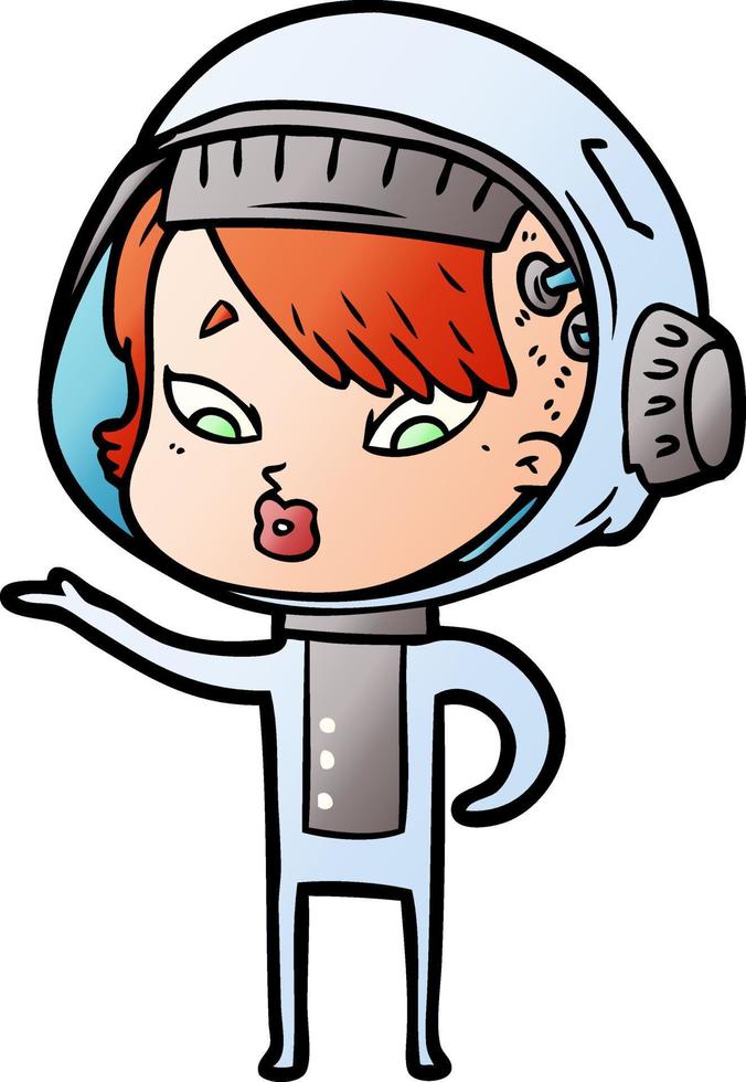 caricatura, astronauta, mujer vector