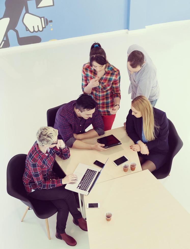 aerial view of business people group on meeting photo