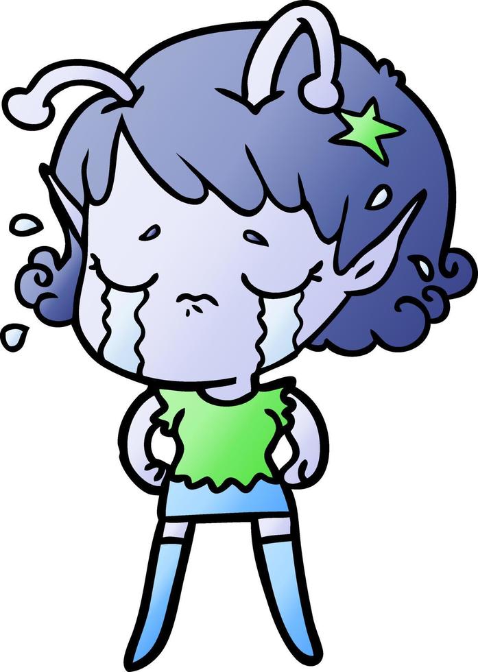 cartoon crying alien girl vector