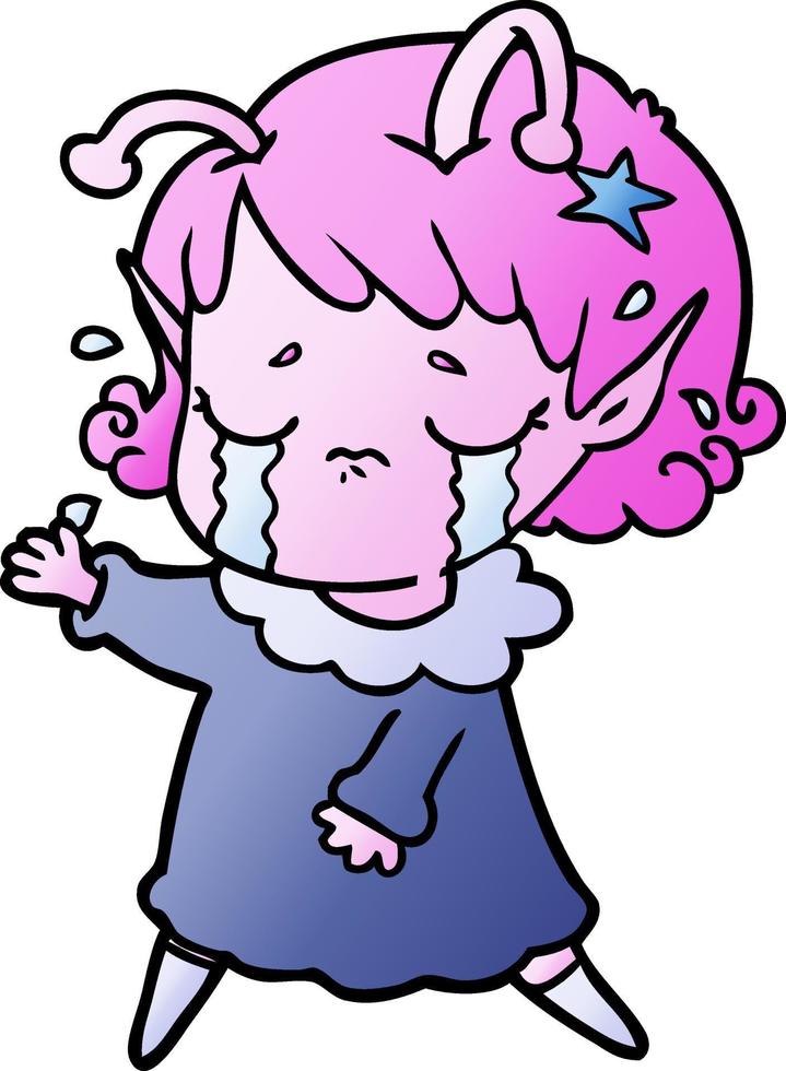 niña alienígena llorando de dibujos animados vector