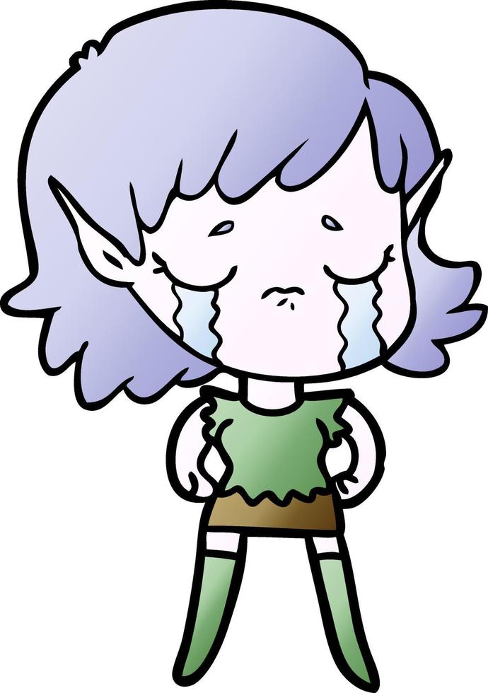 cartoon crying elf girl vector